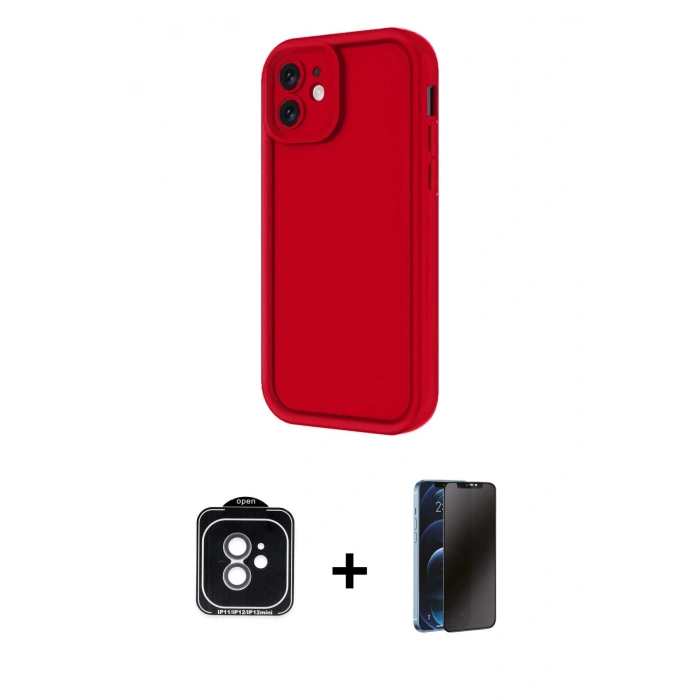 MARSİLYAN™- iPhone 11 Kılıf Yankı Yansıma Özel Seri - Siyah 3D Antistatik Hayalet Cam Ekran Koruyucu + PVD Metal Kamera Lens - YL