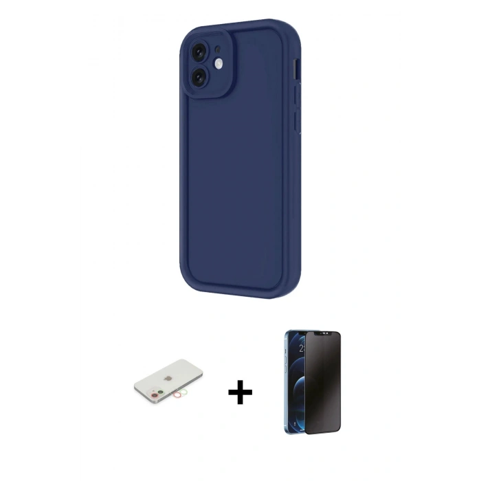 MARSİLYAN™- iPhone 11 Kılıf Yankı Yansıma Özel Seri - Siyah 3D Antistatik Hayalet Cam Ekran Koruyucu + Renkli Kamera Lens Koruma Cam - YL