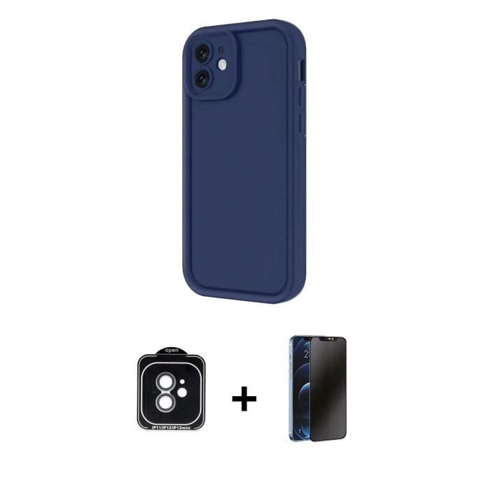 MARSİLYAN™- iPhone 11 Kılıf Yankı Yansıma Özel Seri - Siyah 3D Antistatik Hayalet Cam Ekran Koruyucu + PVD Metal Kamera Lens - YL