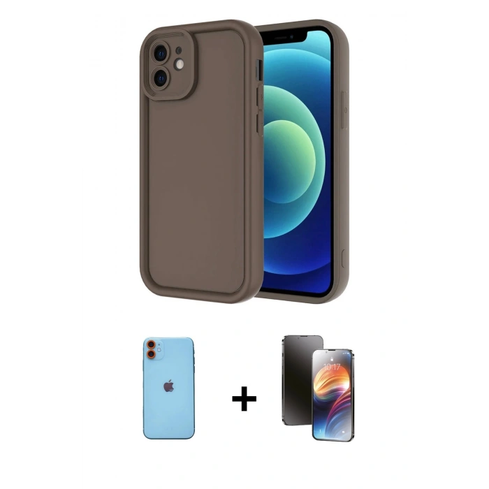 MARSİLYAN™- iPhone 11 Kılıf Yankı Yansıma Özel Seri - Siyah 3D Antistatik Mat Seramik Nano Ekran Koruyucu + Neon Fosforlu Kamera Lens - TU