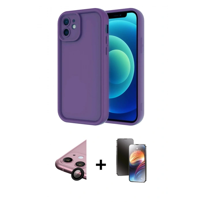 MARSİLYAN™- iPhone 11 Kılıf Yankı Yansıma Özel Seri - Siyah 3D Antistatik Mat Seramik Nano Ekran Koruyucu + Raze Metal Kamera Lens - SH