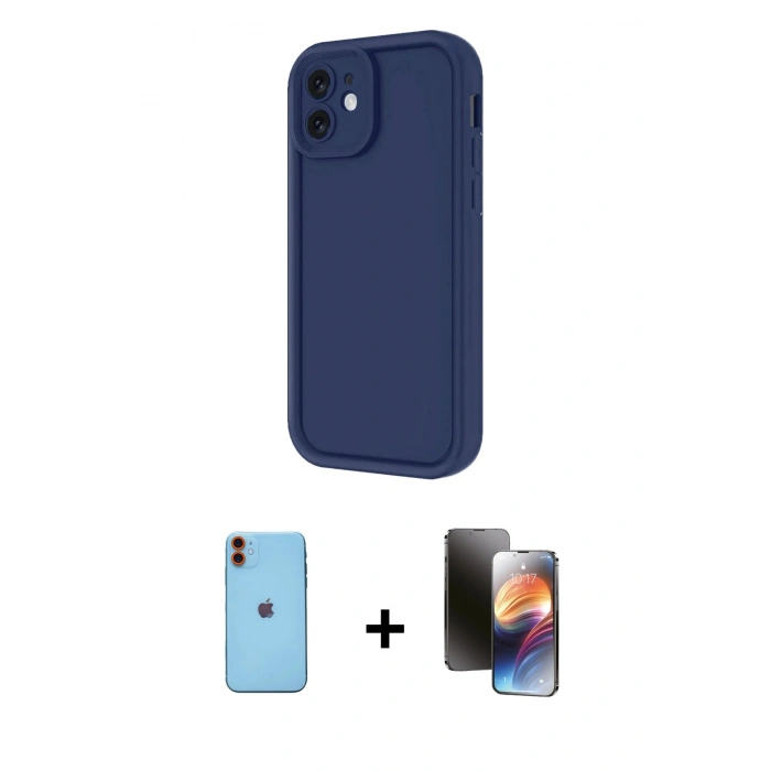 MARSİLYAN™- iPhone 11 Kılıf Yankı Yansıma Özel Seri - Siyah 3D Antistatik Mat Seramik Nano Ekran Koruyucu + Neon Fosforlu Kamera Lens - TU