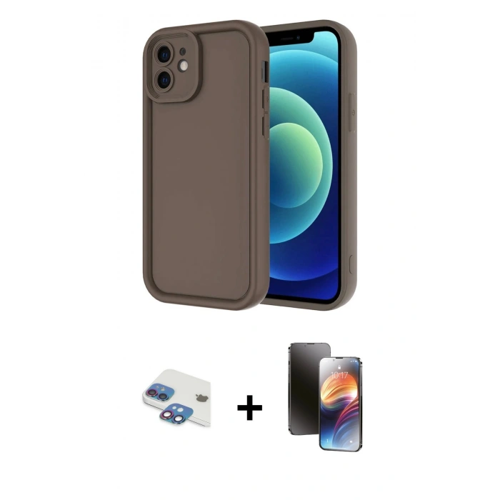 MARSİLYAN™- iPhone 11 Kılıf Yankı Yansıma Özel Seri - Siyah 3D Antistatik Mat Seramik Nano Ekran Koruyucu + Pers Alüminyum Kamera Lens - GI
