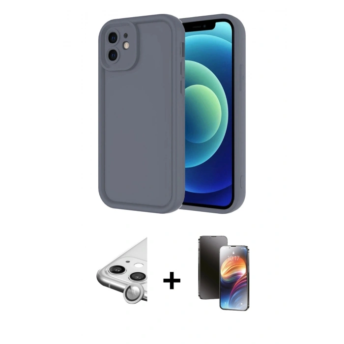 MARSİLYAN™- iPhone 11 Kılıf Yankı Yansıma Özel Seri - Siyah 3D Antistatik Mat Seramik Nano Ekran Koruyucu + Raze Metal Kamera Lens - GS
