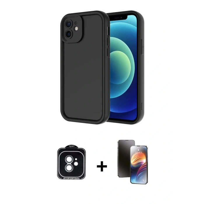 MARSİLYAN™- iPhone 11 Kılıf Yankı Yansıma Özel Seri - Siyah 3D Antistatik Mat Seramik Nano Ekran Koruyucu + PVD Metal Kamera Lens - YL