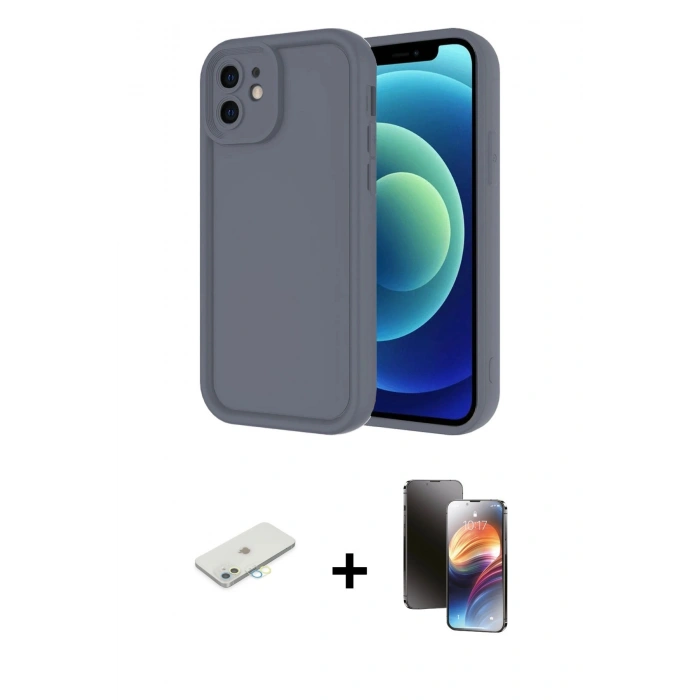 MARSİLYAN™- iPhone 11 Kılıf Yankı Yansıma Özel Seri - Siyah 3D Antistatik Mat Seramik Nano Ekran Koruyucu + Renkli Kamera Lens Koruma Cam - SI