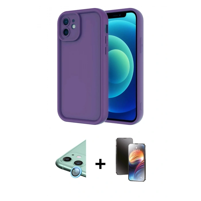 MARSİLYAN™- iPhone 11 Kılıf Yankı Yansıma Özel Seri - Siyah 3D Antistatik Mat Seramik Nano Ekran Koruyucu + Raze Metal Kamera Lens - MI