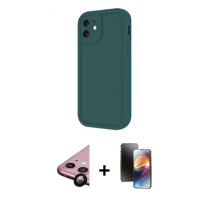 MARSİLYAN™- iPhone 11 Kılıf Yankı Yansıma Özel Seri - Siyah 3D Antistatik Mat Seramik Nano Ekran Koruyucu + Raze Metal Kamera Lens - SH