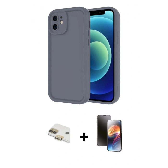 MARSİLYAN™- iPhone 11 Kılıf Yankı Yansıma Özel Seri - Siyah 3D Antistatik Mat Seramik Nano Ekran Koruyucu + Pers Alüminyum Kamera Lens - GD