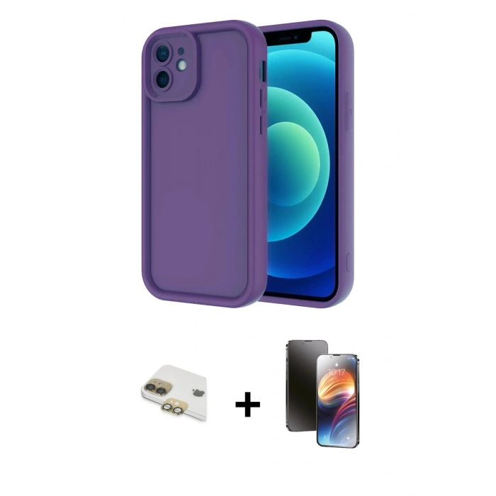 MARSİLYAN™- iPhone 11 Kılıf Yankı Yansıma Özel Seri - Siyah 3D Antistatik Mat Seramik Nano Ekran Koruyucu + Pers Alüminyum Kamera Lens - GD