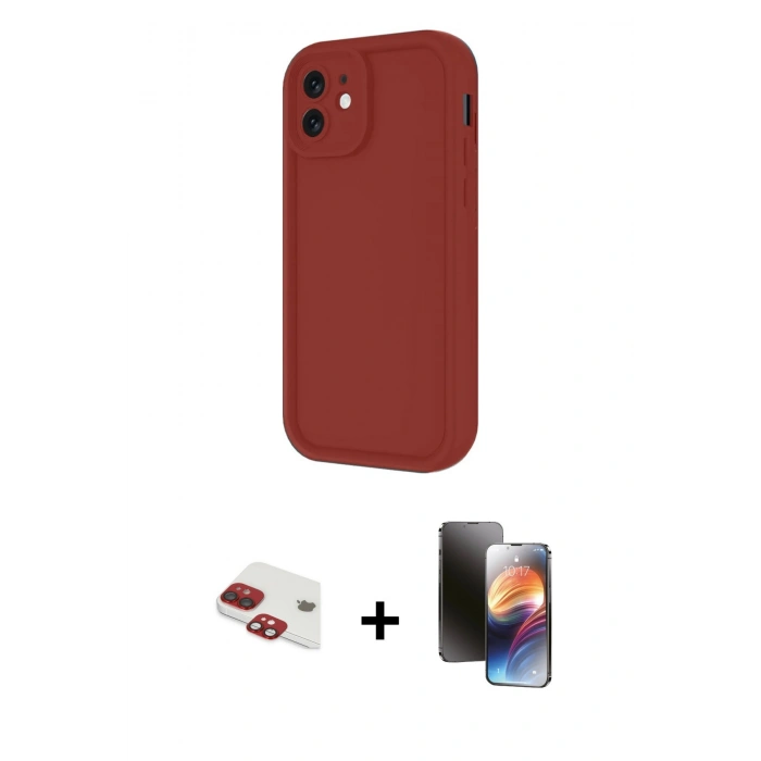 MARSİLYAN™- iPhone 11 Kılıf Yankı Yansıma Özel Seri - Siyah 3D Antistatik Mat Seramik Nano Ekran Koruyucu + Kırmızı Pers Alüminyum Kamera Lens