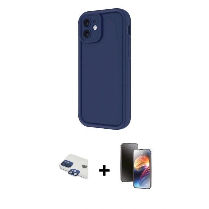 MARSİLYAN™- iPhone 11 Kılıf Yankı Yansıma Özel Seri - Siyah 3D Antistatik Mat Seramik Nano Ekran Koruyucu + Pers Alüminyum Kamera Lens - LT