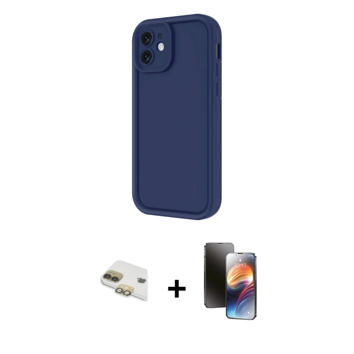 MARSİLYAN™- iPhone 11 Kılıf Yankı Yansıma Özel Seri - Siyah 3D Antistatik Mat Seramik Nano Ekran Koruyucu + Pers Alüminyum Kamera Lens - GD