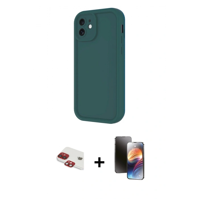 MARSİLYAN™- iPhone 11 Kılıf Yankı Yansıma Özel Seri - Siyah 3D Antistatik Mat Seramik Nano Ekran Koruyucu + Kırmızı Pers Alüminyum Kamera Lens