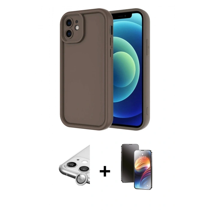 MARSİLYAN™- iPhone 11 Kılıf Yankı Yansıma Özel Seri - Siyah 3D Antistatik Mat Seramik Nano Ekran Koruyucu + Raze Metal Kamera Lens - GS