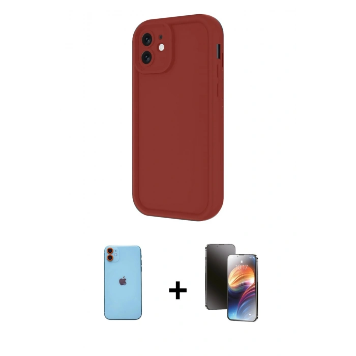 MARSİLYAN™- iPhone 11 Kılıf Yankı Yansıma Özel Seri - Siyah 3D Antistatik Mat Seramik Nano Ekran Koruyucu + Neon Fosforlu Kamera Lens - TU
