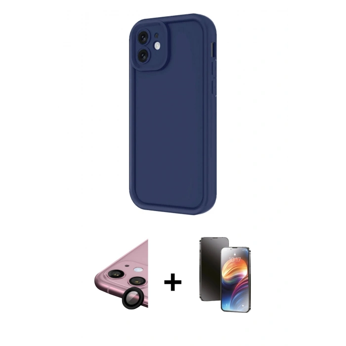 MARSİLYAN™- iPhone 11 Kılıf Yankı Yansıma Özel Seri - Siyah 3D Antistatik Mat Seramik Nano Ekran Koruyucu + Raze Metal Kamera Lens - SH