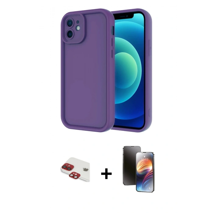 MARSİLYAN™- iPhone 11 Kılıf Yankı Yansıma Özel Seri - Siyah 3D Antistatik Mat Seramik Nano Ekran Koruyucu + Kırmızı Pers Alüminyum Kamera Lens