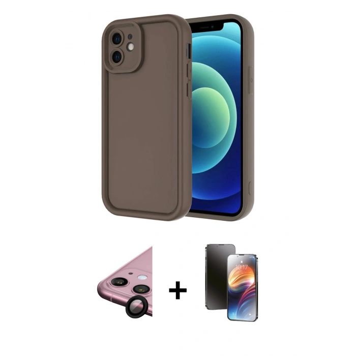 MARSİLYAN™- iPhone 11 Kılıf Yankı Yansıma Özel Seri - Siyah 3D Antistatik Mat Seramik Nano Ekran Koruyucu + Raze Metal Kamera Lens - SH