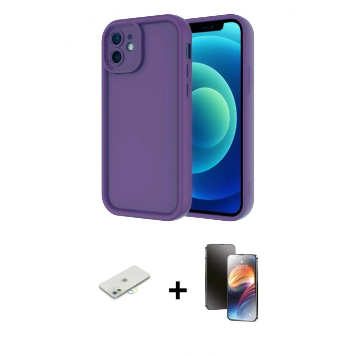 MARSİLYAN™- iPhone 11 Kılıf Yankı Yansıma Özel Seri - Siyah 3D Antistatik Mat Seramik Nano Ekran Koruyucu + Renkli Kamera Lens Koruma Cam - SI