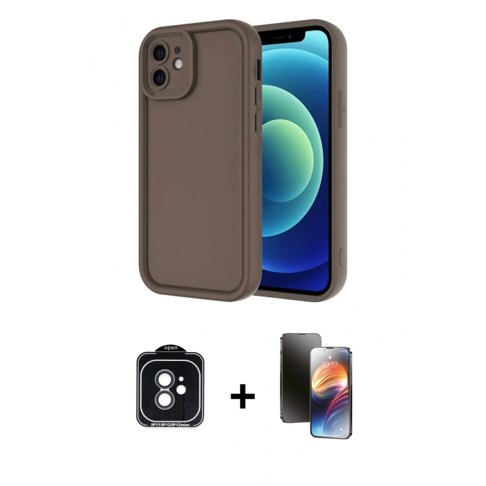 MARSİLYAN™- iPhone 11 Kılıf Yankı Yansıma Özel Seri - Siyah 3D Antistatik Mat Seramik Nano Ekran Koruyucu + PVD Metal Kamera Lens - SH