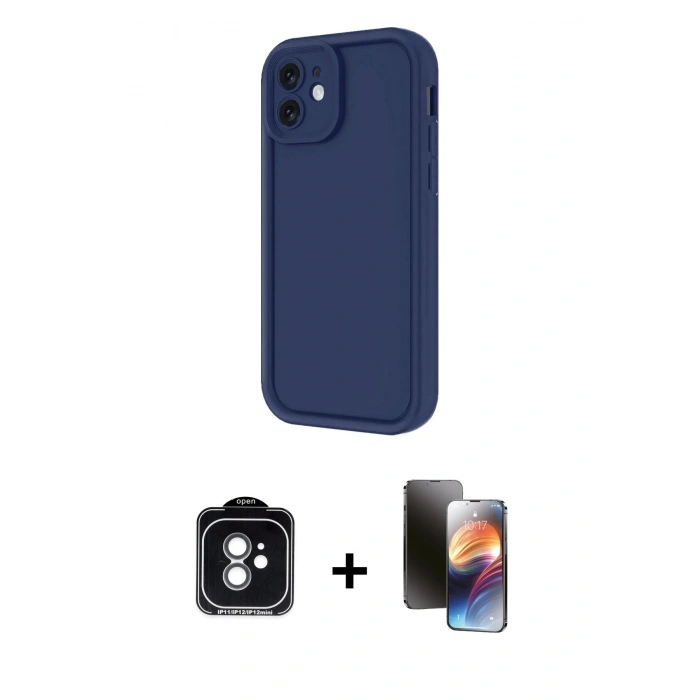 MARSİLYAN™- iPhone 11 Kılıf Yankı Yansıma Özel Seri - Siyah 3D Antistatik Mat Seramik Nano Ekran Koruyucu + PVD Metal Kamera Lens - YL