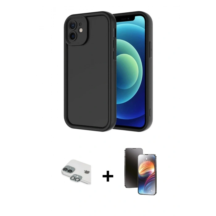 MARSİLYAN™- iPhone 11 Kılıf Yankı Yansıma Özel Seri - Siyah 3D Antistatik Mat Seramik Nano Ekran Koruyucu + Pers Alüminyum Kamera Lens - YL