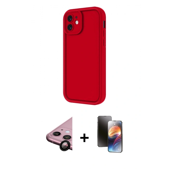 MARSİLYAN™- iPhone 11 Kılıf Yankı Yansıma Özel Seri - Siyah 3D Antistatik Mat Seramik Nano Ekran Koruyucu + Raze Metal Kamera Lens - SH