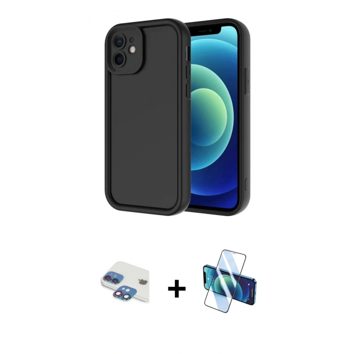 MARSİLYAN™- iPhone 11 Kılıf Yankı Yansıma Özel Seri - Siyah 3D Antistatik Seramik Nano Ekran Koruyucu + Pers Alüminyum Kamera Lens - GI