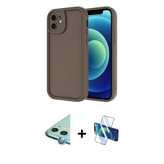 MARSİLYAN™- iPhone 11 Kılıf Yankı Yansıma Özel Seri - Siyah 3D Antistatik Seramik Nano Ekran Koruyucu + Raze Metal Kamera Lens - MI