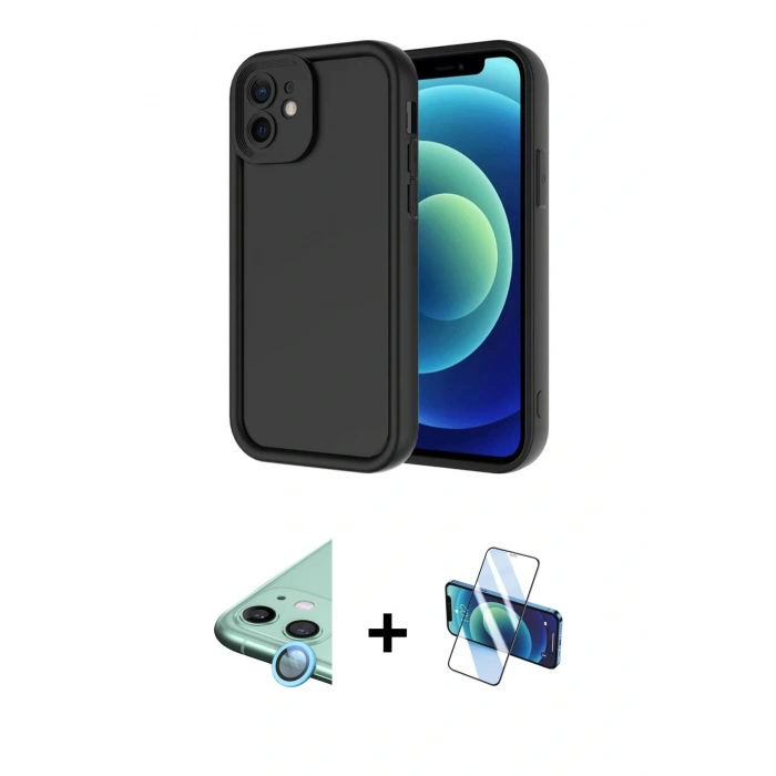 MARSİLYAN™- iPhone 11 Kılıf Yankı Yansıma Özel Seri - Siyah 3D Antistatik Seramik Nano Ekran Koruyucu + Raze Metal Kamera Lens - MI