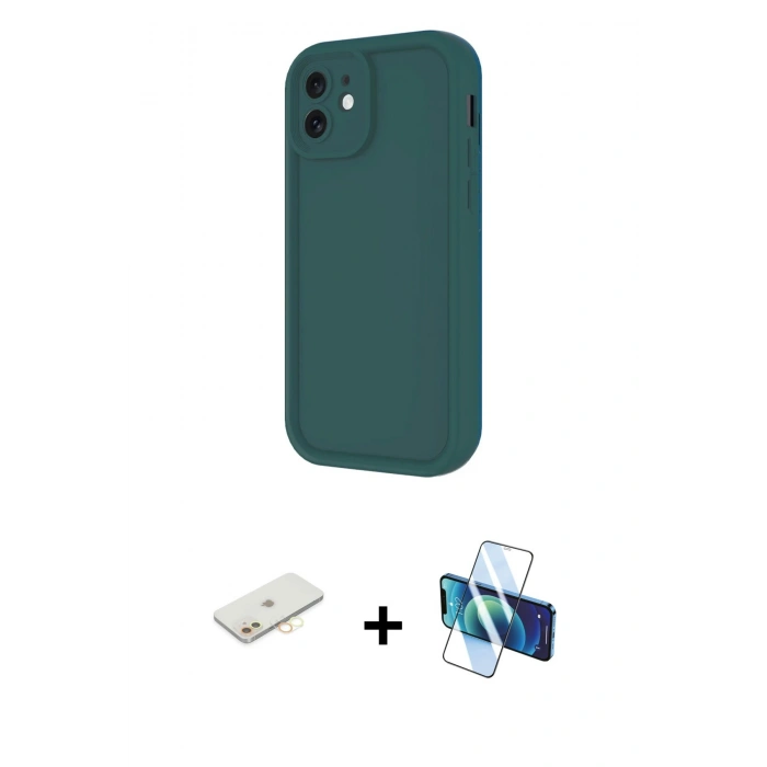 MARSİLYAN™- iPhone 11 Kılıf Yankı Yansıma Özel Seri - Siyah 3D Antistatik Seramik Nano Ekran Koruyucu + Renkli Kamera Lens Koruma Cam - SI