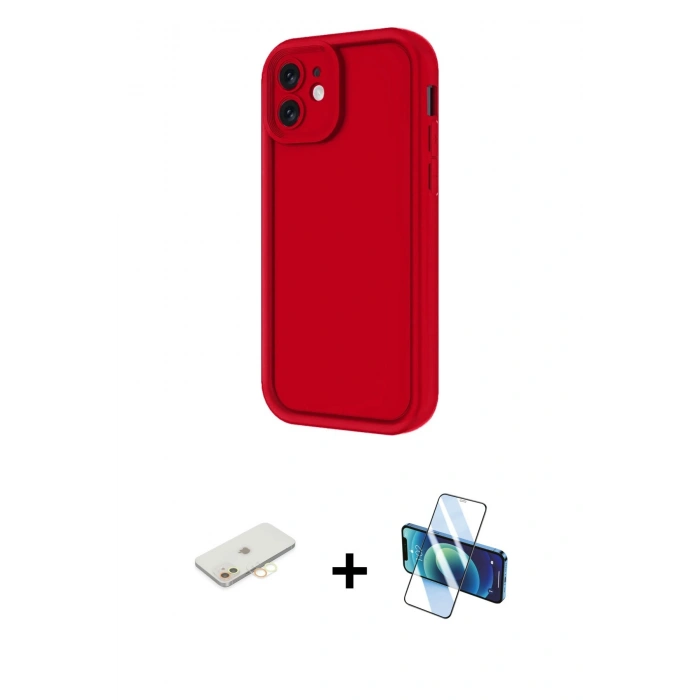 MARSİLYAN™- iPhone 11 Kılıf Yankı Yansıma Özel Seri - Siyah 3D Antistatik Seramik Nano Ekran Koruyucu + Renkli Kamera Lens Koruma Cam - SI