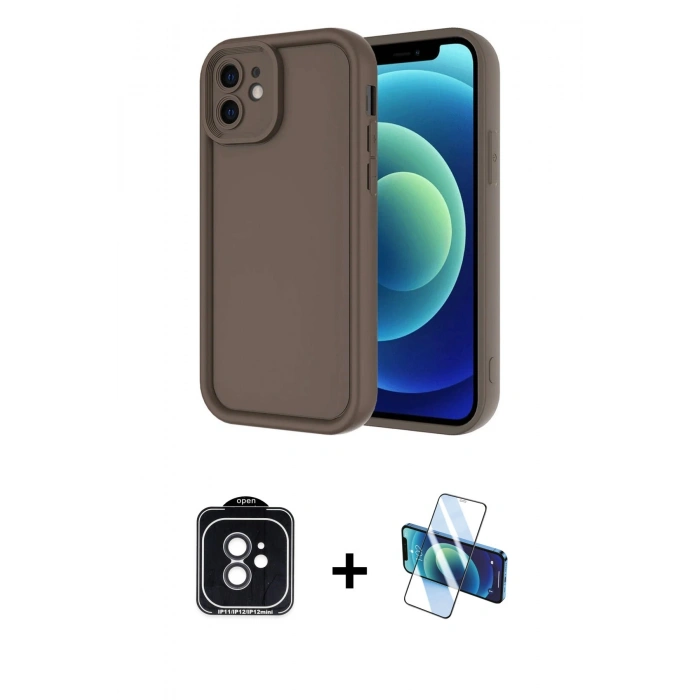 MARSİLYAN™- iPhone 11 Kılıf Yankı Yansıma Özel Seri - Siyah 3D Antistatik Seramik Nano Ekran Koruyucu + PVD Metal Kamera Lens - SH