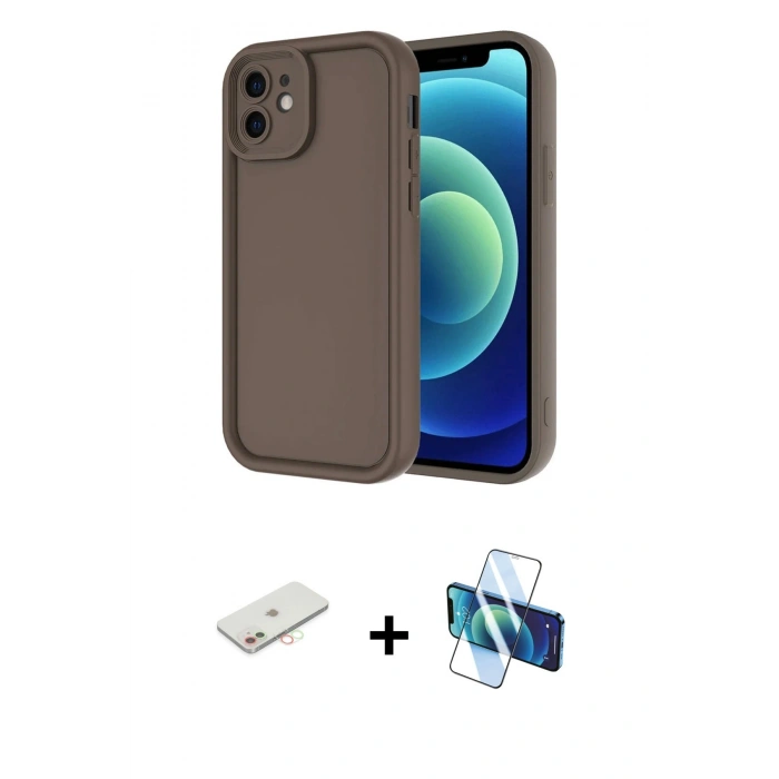 MARSİLYAN™- iPhone 11 Kılıf Yankı Yansıma Özel Seri - Siyah 3D Antistatik Seramik Nano Ekran Koruyucu + Renkli Kamera Lens Koruma Cam - YL