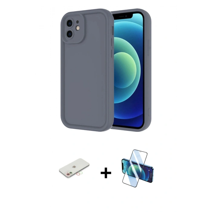 MARSİLYAN™- iPhone 11 Kılıf Yankı Yansıma Özel Seri - Siyah 3D Antistatik Seramik Nano Ekran Koruyucu + Renkli Kamera Lens Koruma Cam - YL