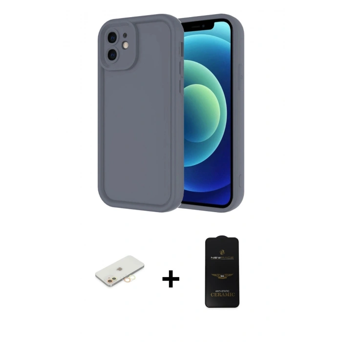 MARSİLYAN™- iPhone 11 Kılıf Yankı Yansıma Özel Seri - Siyah 6D Antistatik Mat Seramik Hayalet Nano Ekran Koruyucu + Renkli Kamera Lens Koruma Cam - SI
