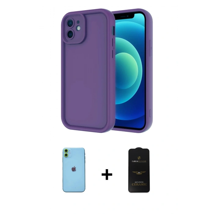 MARSİLYAN™- iPhone 11 Kılıf Yankı Yansıma Özel Seri - Siyah 6D Antistatik Mat Seramik Hayalet Nano Ekran Koruyucu + Yeşil Neon Fosforlu Kamera Lens