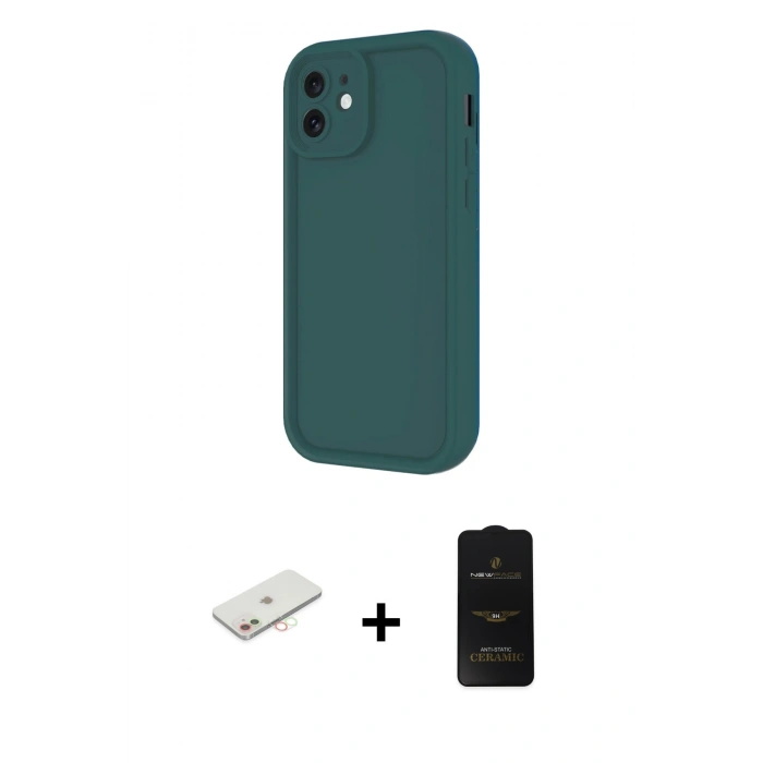 MARSİLYAN™- iPhone 11 Kılıf Yankı Yansıma Özel Seri - Siyah 6D Antistatik Mat Seramik Hayalet Nano Ekran Koruyucu + Renkli Kamera Lens Koruma Cam - YL