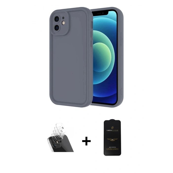 MARSİLYAN™- iPhone 11 Kılıf Yankı Yansıma Özel Seri - Siyah 6D Antistatik Mat Seramik Hayalet Nano Ekran Koruyucu + Kamera Lens Koruma Cam - SF