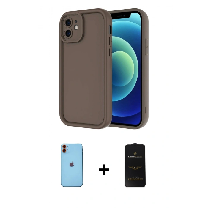 MARSİLYAN™- iPhone 11 Kılıf Yankı Yansıma Özel Seri - Siyah 6D Antistatik Mat Seramik Hayalet Nano Ekran Koruyucu + Neon Fosforlu Kamera Lens - TU