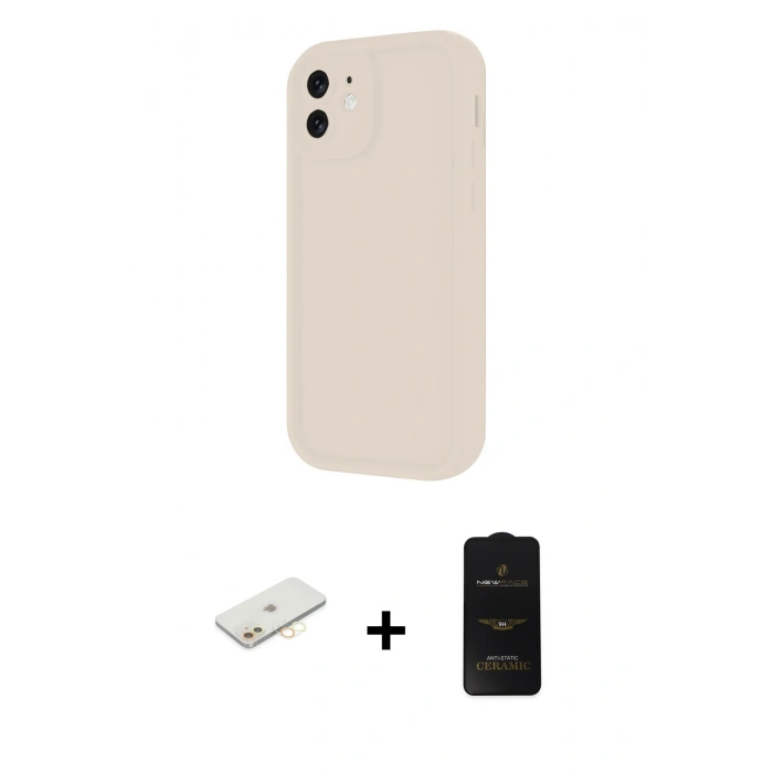 MARSİLYAN™- iPhone 11 Kılıf Yankı Yansıma Özel Seri - Siyah 6D Antistatik Mat Seramik Hayalet Nano Ekran Koruyucu + Renkli Kamera Lens Koruma Cam - SI