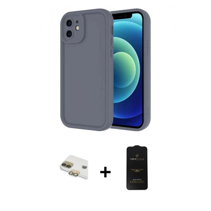MARSİLYAN™- iPhone 11 Kılıf Yankı Yansıma Özel Seri - Siyah 6D Antistatik Mat Seramik Hayalet Nano Ekran Koruyucu + Pers Alüminyum Kamera Lens - GD