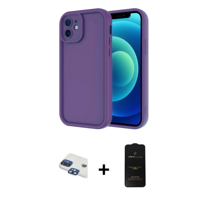 MARSİLYAN™- iPhone 11 Kılıf Yankı Yansıma Özel Seri - Siyah 6D Antistatik Mat Seramik Hayalet Nano Ekran Koruyucu + Pers Alüminyum Kamera Lens - LT