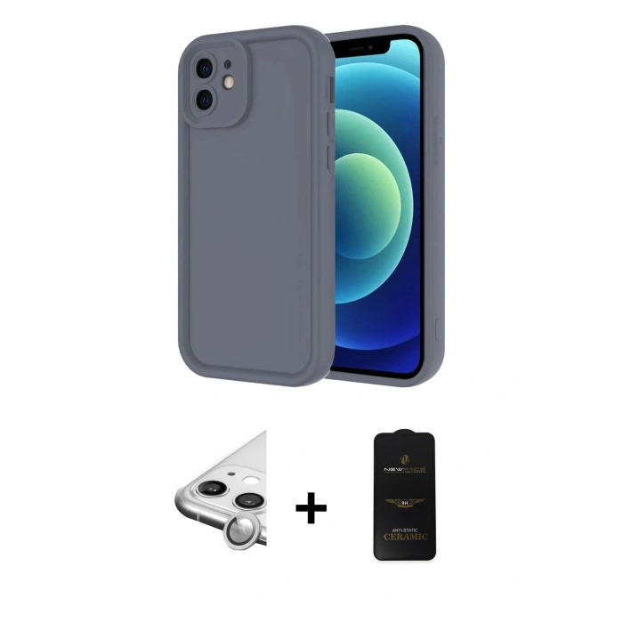 MARSİLYAN™- iPhone 11 Kılıf Yankı Yansıma Özel Seri - Siyah 6D Antistatik Mat Seramik Hayalet Nano Ekran Koruyucu + Raze Metal Kamera Lens - GS