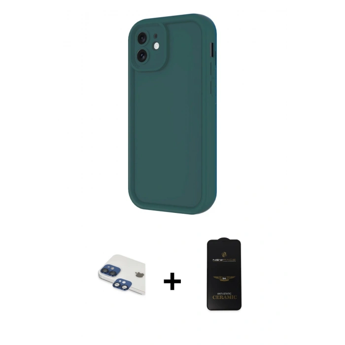 MARSİLYAN™- iPhone 11 Kılıf Yankı Yansıma Özel Seri - Siyah 6D Antistatik Mat Seramik Hayalet Nano Ekran Koruyucu + Pers Alüminyum Kamera Lens - LT