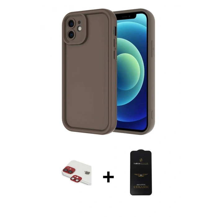 MARSİLYAN™- iPhone 11 Kılıf Yankı Yansıma Özel Seri - Siyah 6D Antistatik Mat Seramik Hayalet Nano Ekran Koruyucu + Pers Alüminyum Kamera Lens - KI
