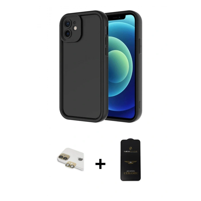 MARSİLYAN™- iPhone 11 Kılıf Yankı Yansıma Özel Seri - Siyah 6D Antistatik Mat Seramik Hayalet Nano Ekran Koruyucu + Pers Alüminyum Kamera Lens - GD