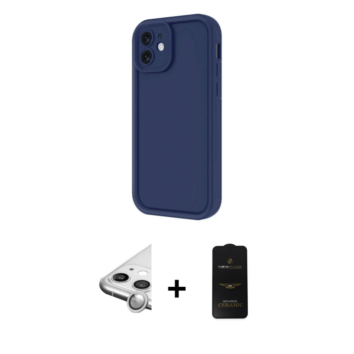 MARSİLYAN™- iPhone 11 Kılıf Yankı Yansıma Özel Seri - Siyah 6D Antistatik Mat Seramik Hayalet Nano Ekran Koruyucu + Raze Metal Kamera Lens - GS