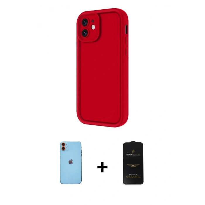 MARSİLYAN™- iPhone 11 Kılıf Yankı Yansıma Özel Seri - Siyah 6D Antistatik Mat Seramik Hayalet Nano Ekran Koruyucu + Neon Fosforlu Kamera Lens - TU